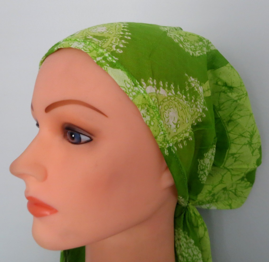 Green pretied tichel headcovering