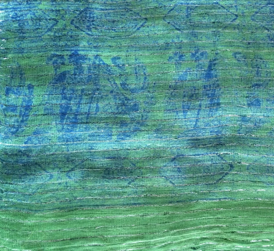 Bright light green patterned lurex tichel
