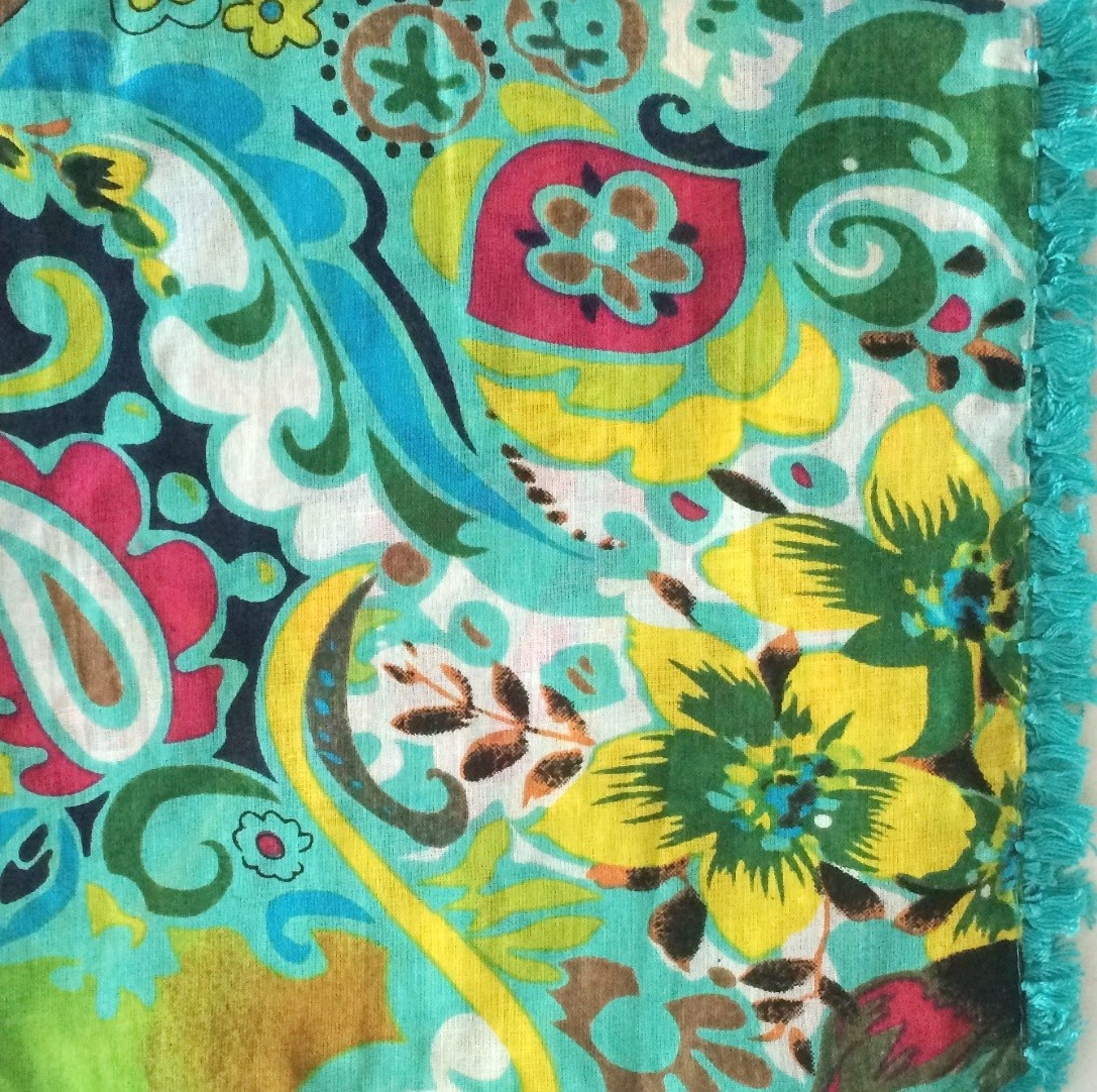 Light ocean blue with flowers extra fancy tichel