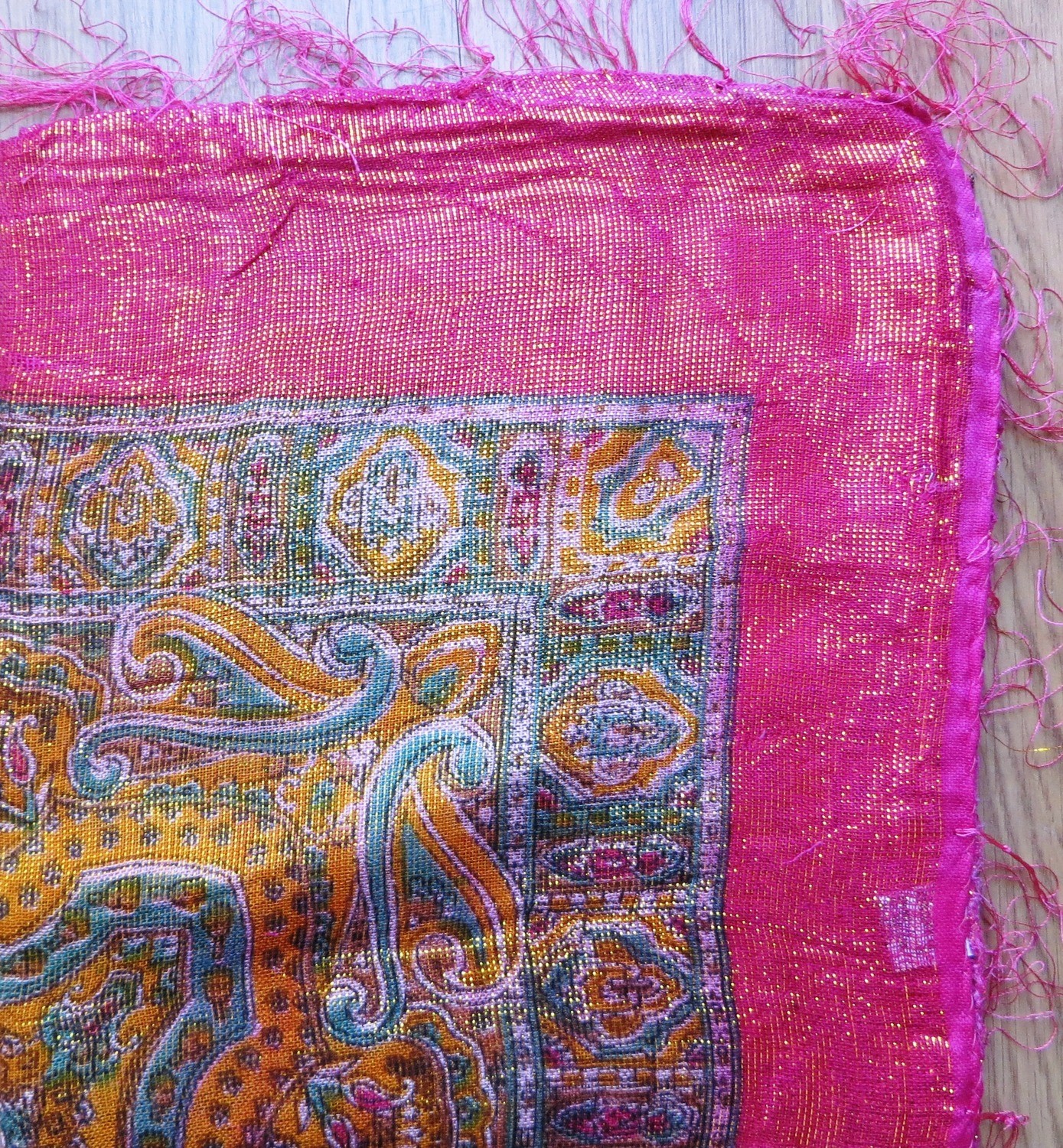 Bright pink with gold shimmer tichel