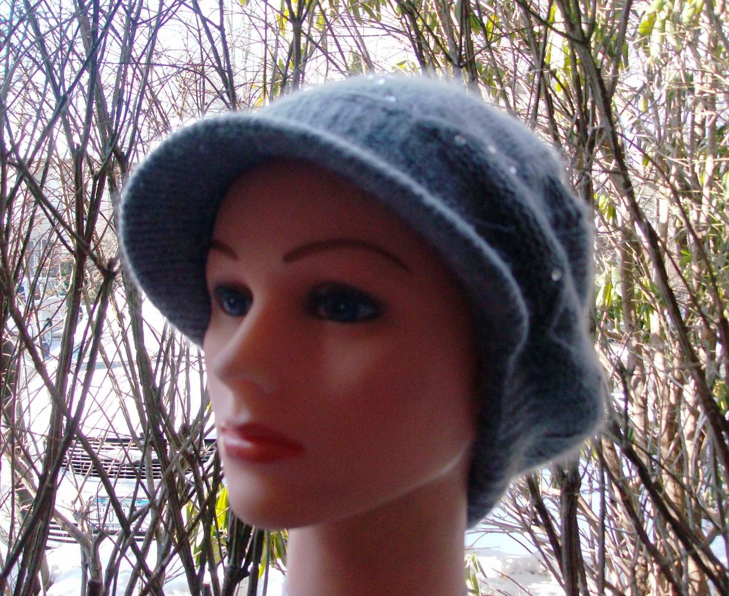Gray studded long cap
