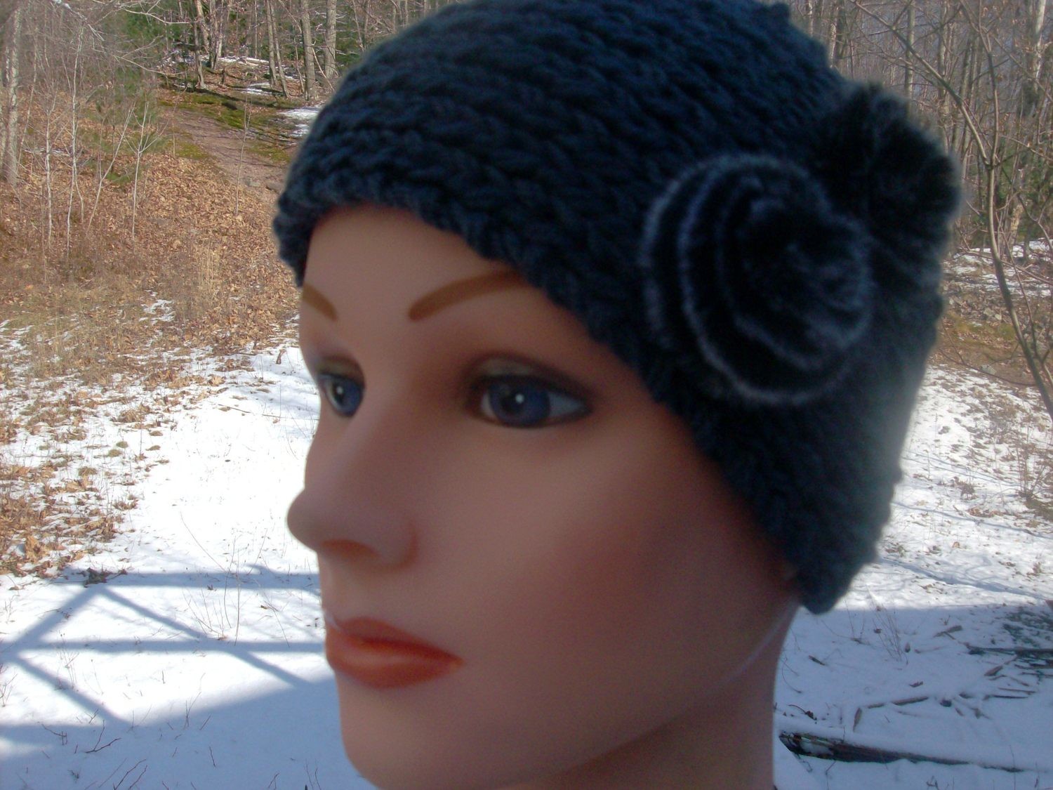 Gray pom pom head wrap