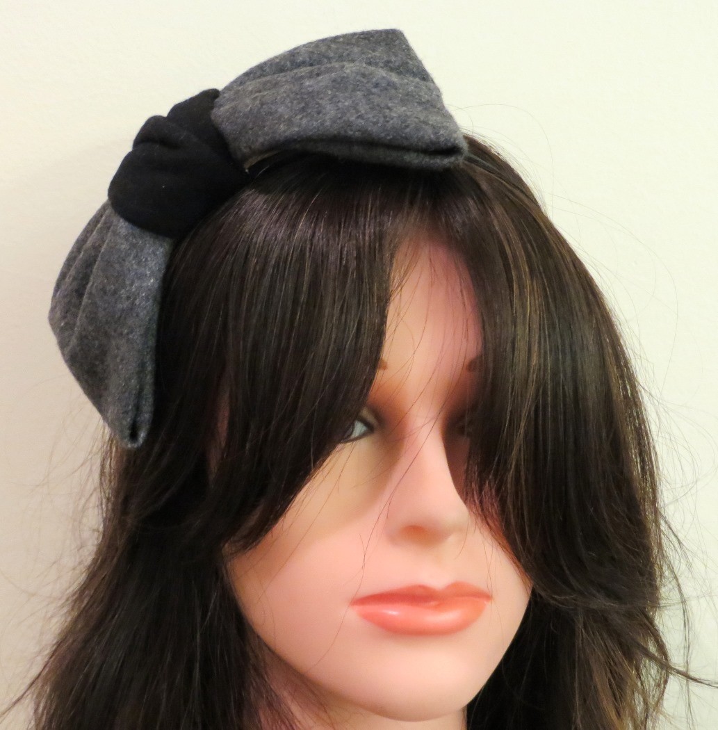 Gray felt large bow headband