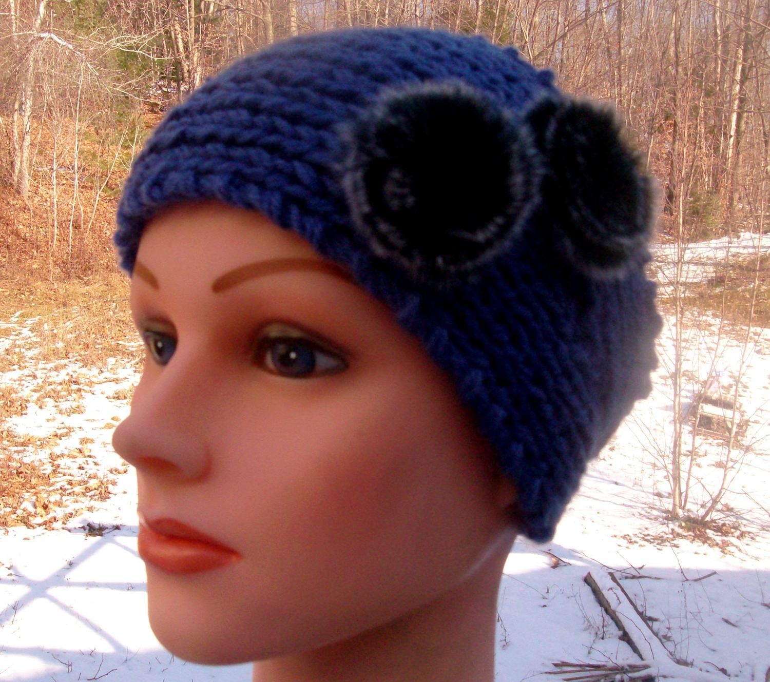 Pale blue pom pom head wrap