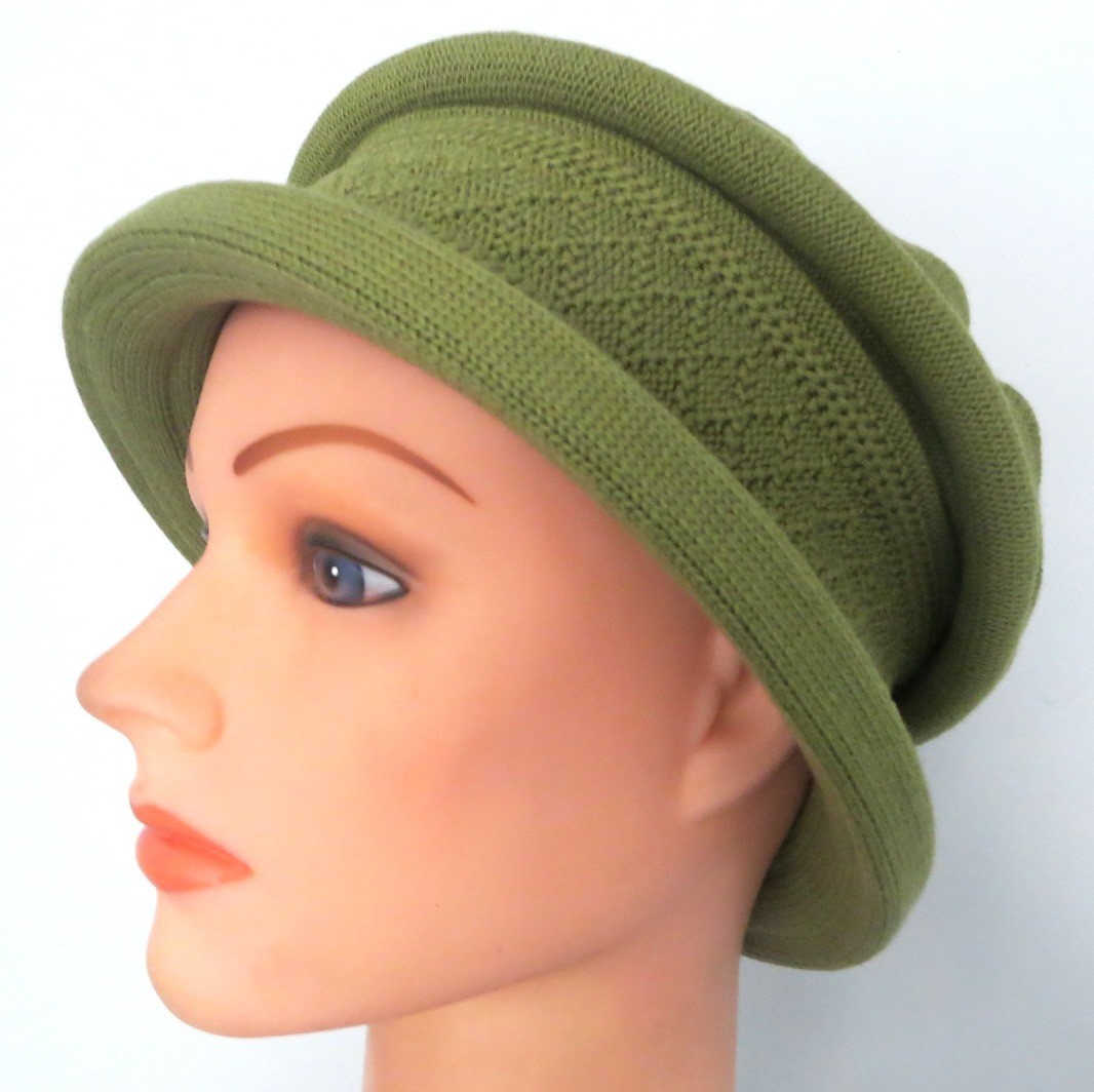 Avocado green cotton beret hat
