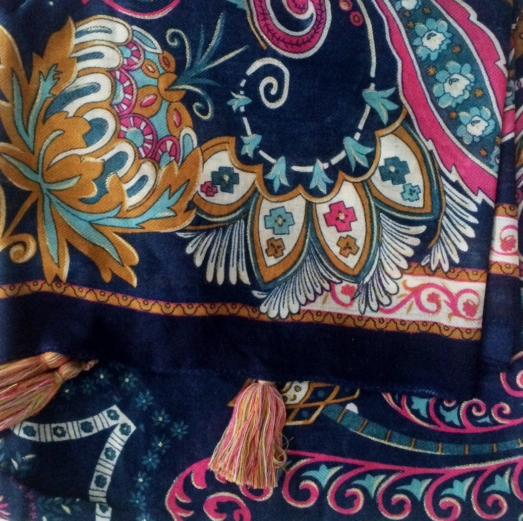 Navy blue soft tichel with Oriental flavor