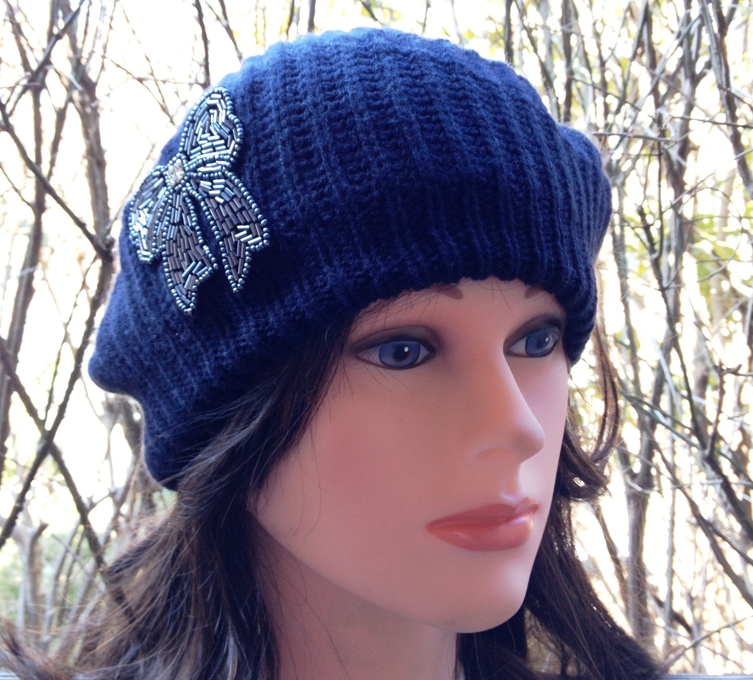 Chic beret double layer navy