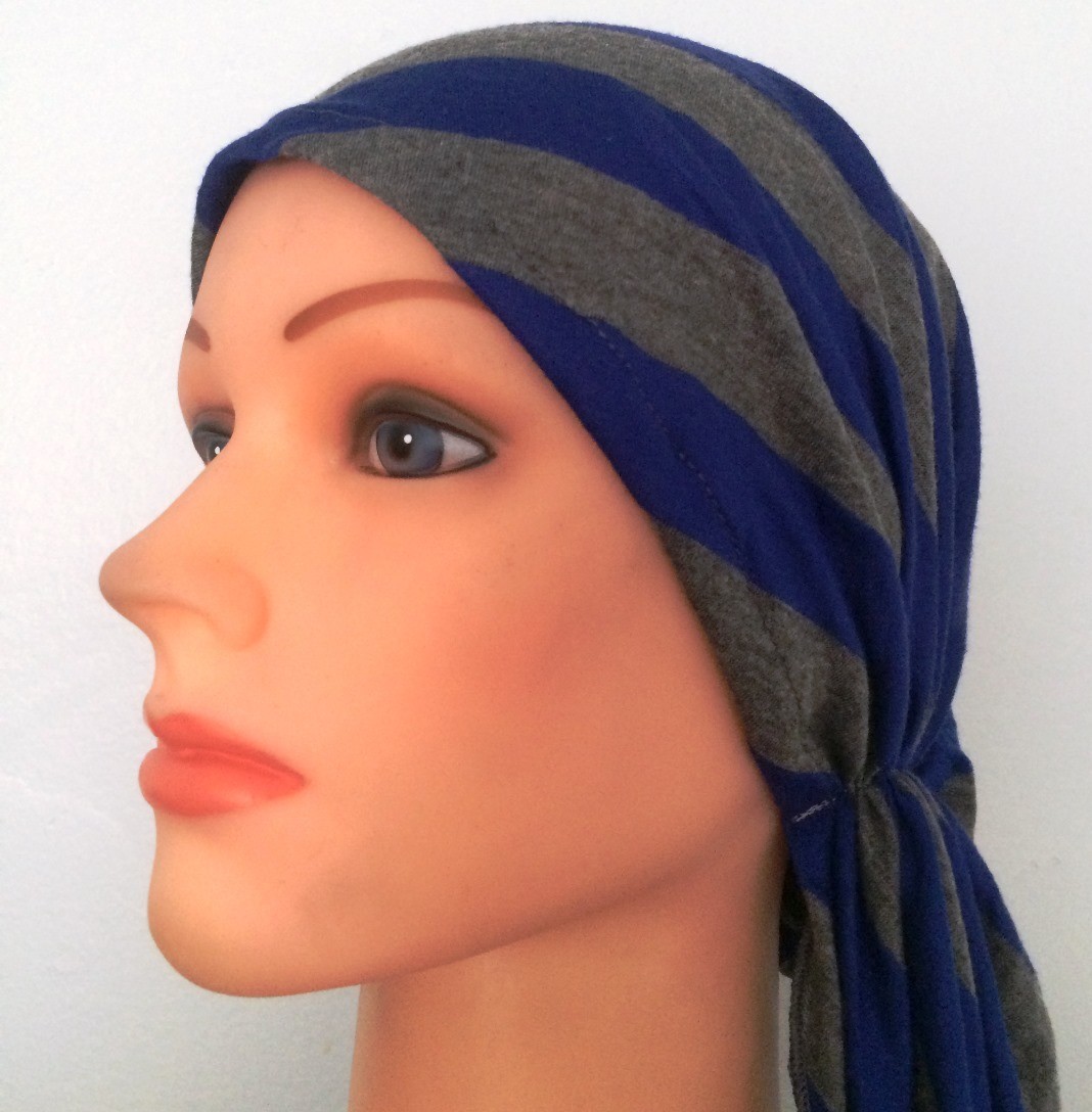 Gray &amp; royal blue pre-tied tichel