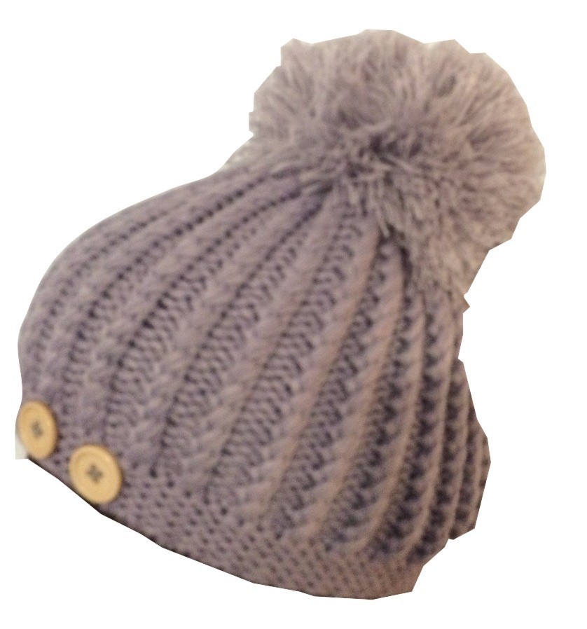 Gray beret with extra large pom pom