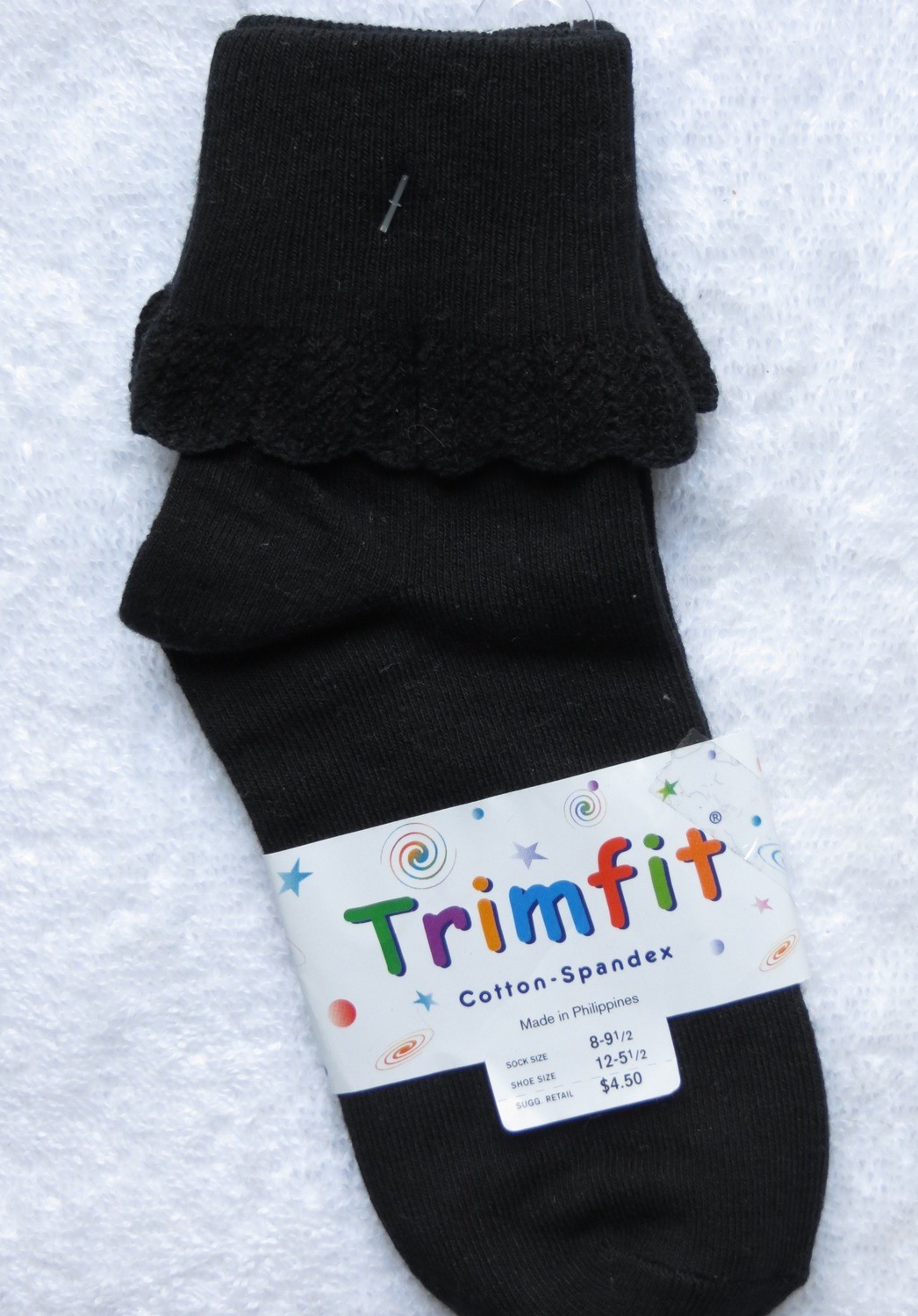 Black short sock ruffled cuff