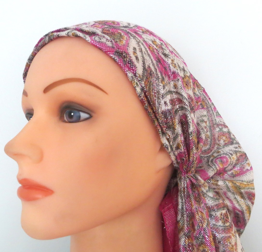 Pink pretied shimmering tichel