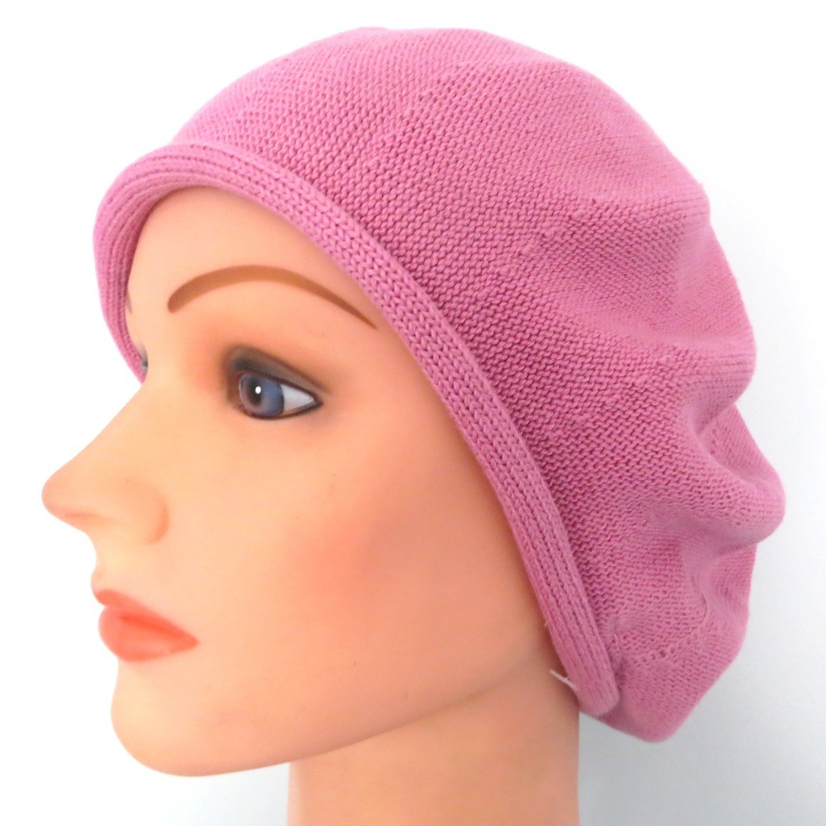 Medium dusty pink cotton beret