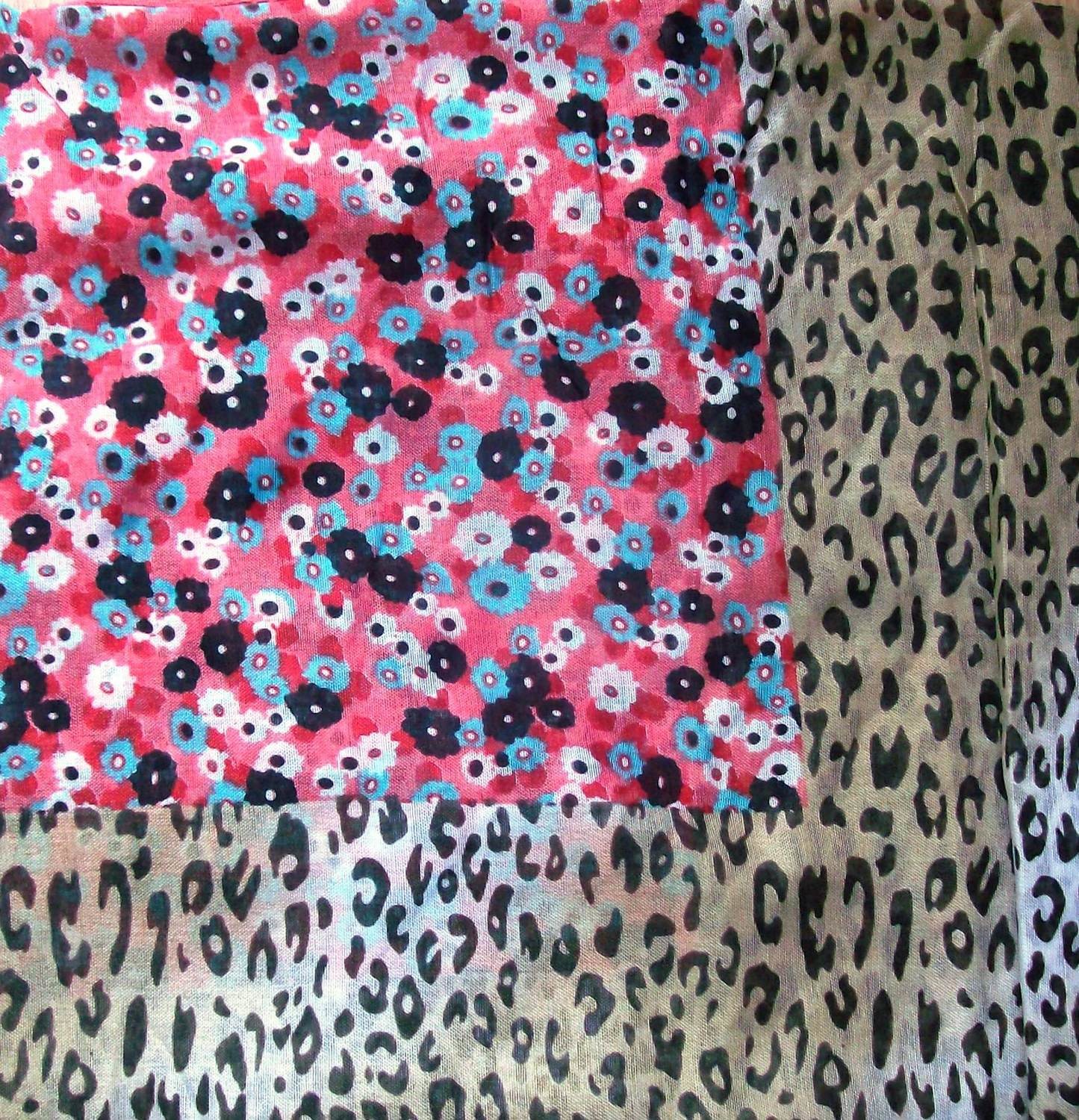 Coral pink border silk style headscarve tichel