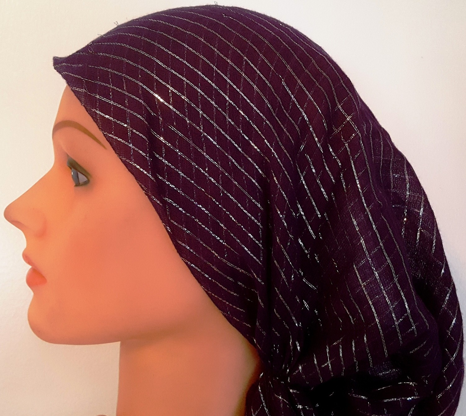 Purple lurex pre tied tichel
