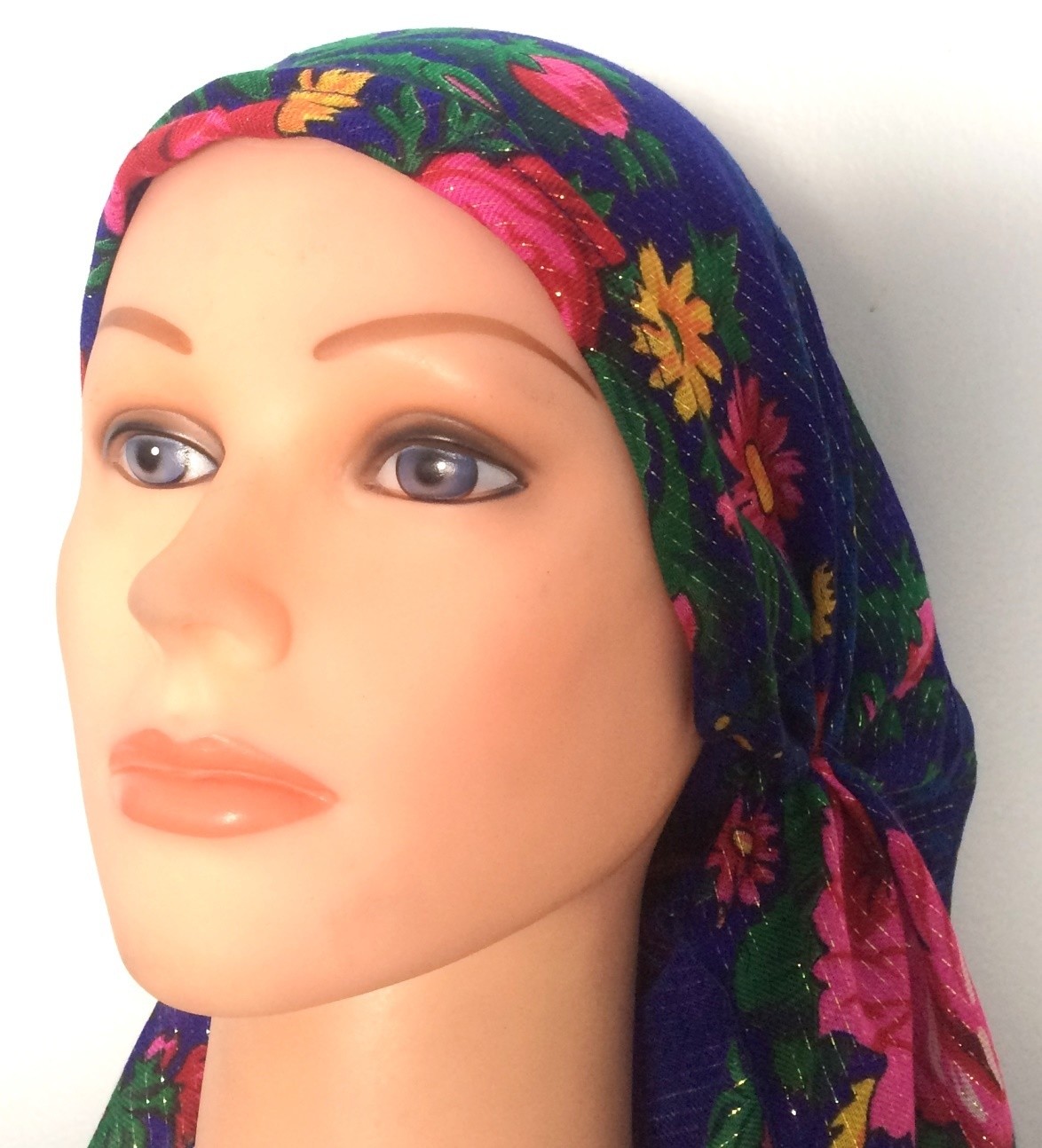 Pre tied tichel vintage style bright blue