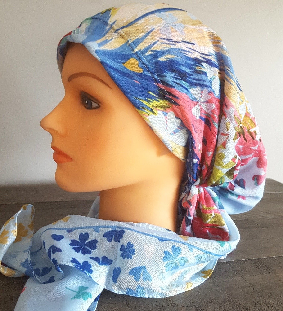 Sky blue pretied Turkish Tichel w/band sewn in