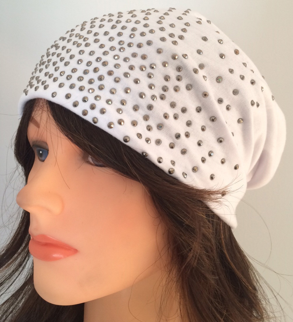 White summer sparkle beanie