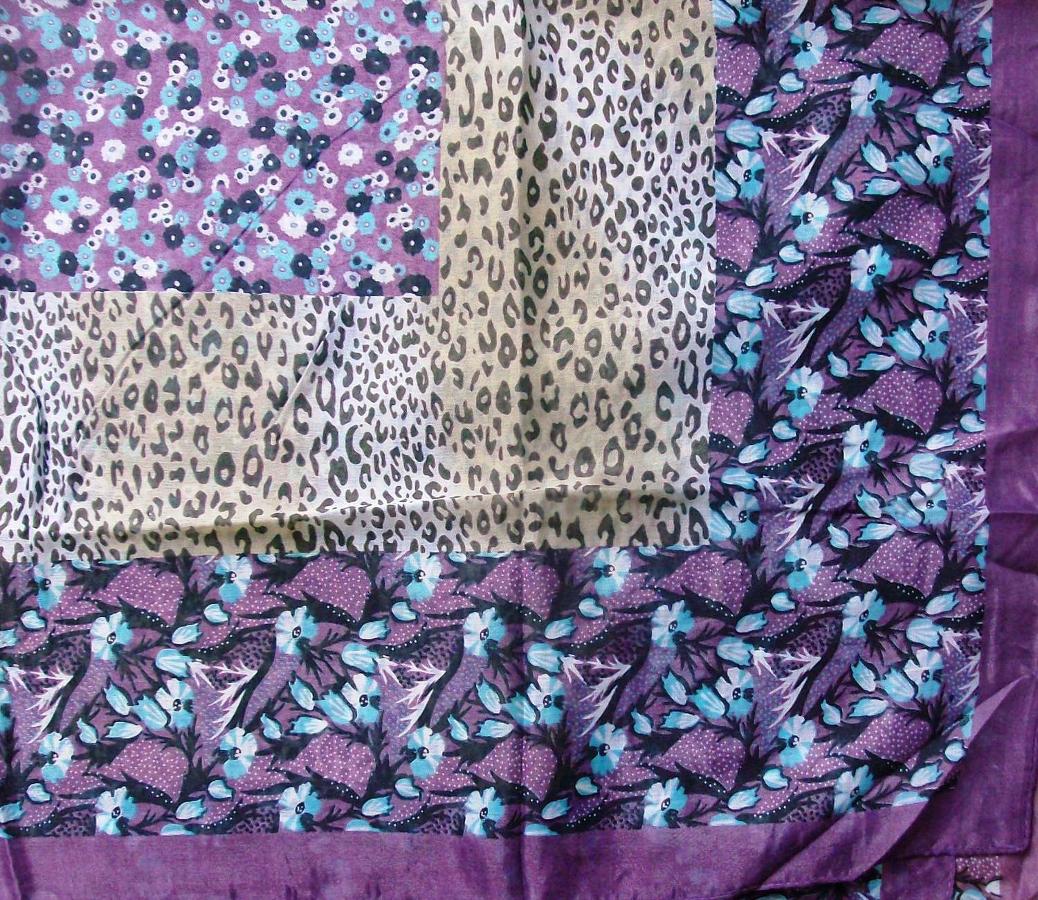 Purple border silk style head scarf tichel