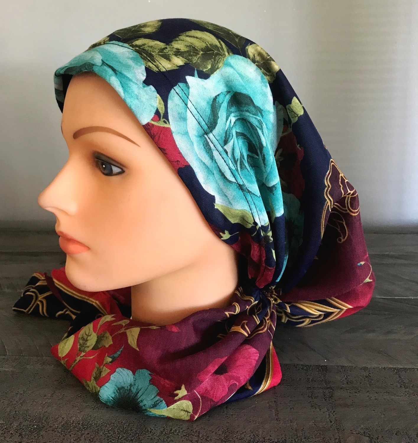 Beautiful pretied Turkish Tichel w/band sewn in