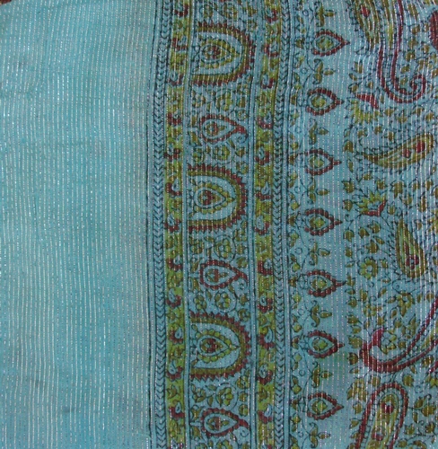 Turquoise thin line fancy cotton tichel