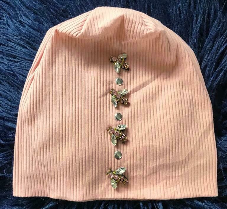 Blush color - center bee stripe beanie