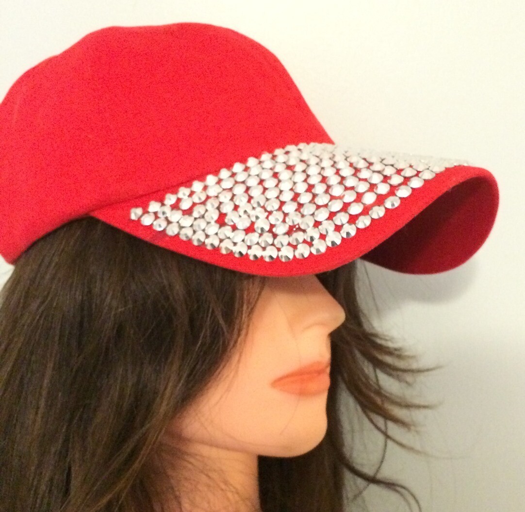 Red with sequins bejeweled cap