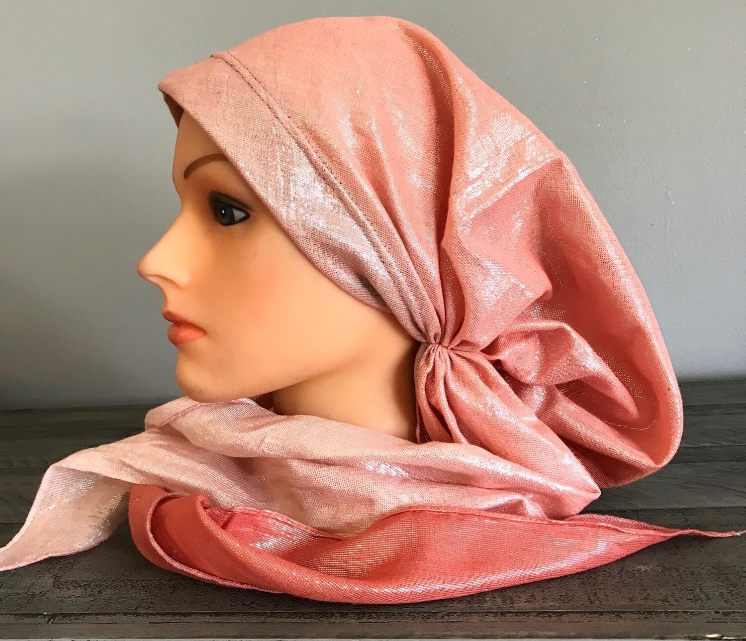 Champagne/mauve ombre&#39; shimmer pretied tichel, choose: plain