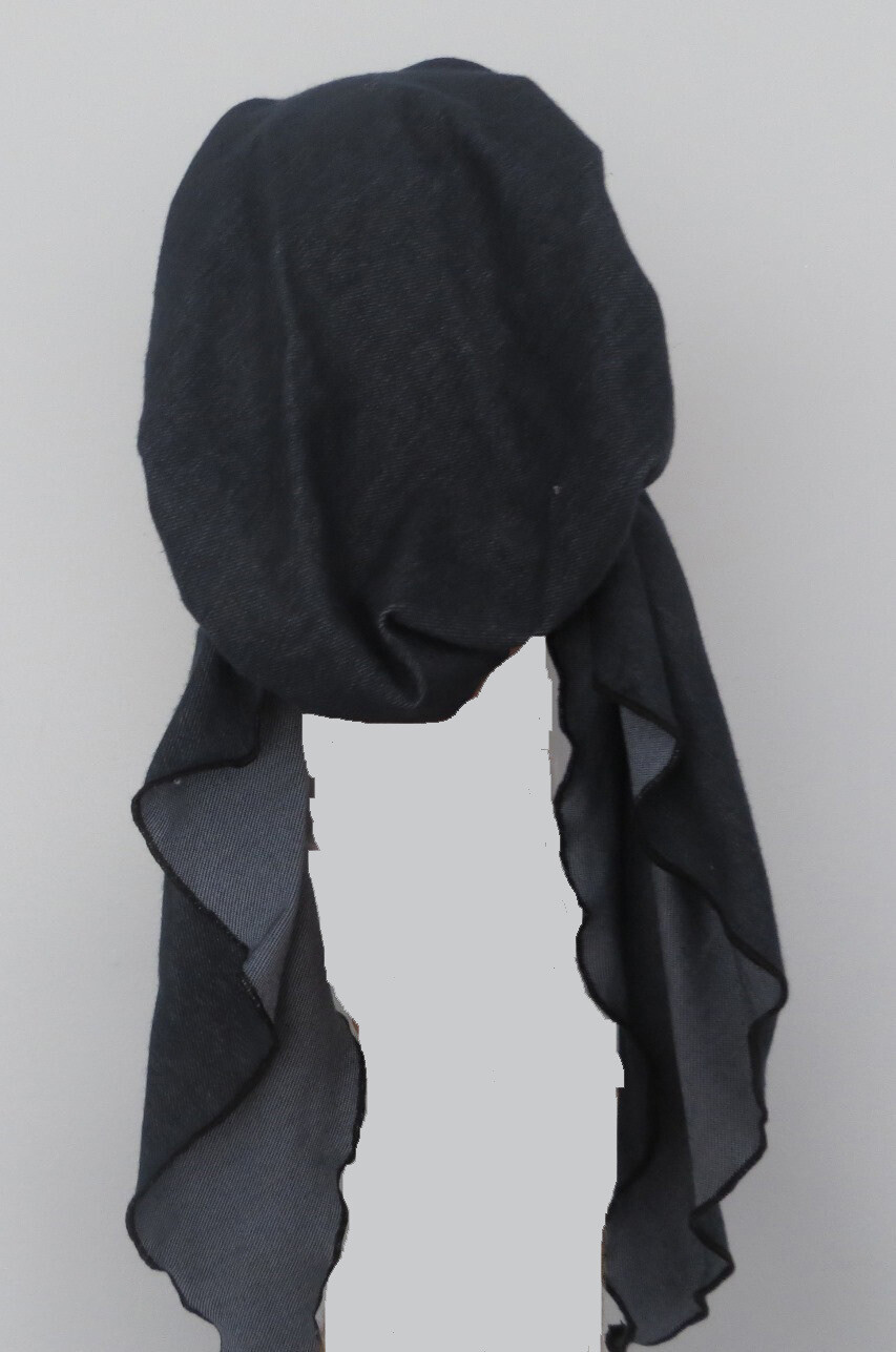 Denim blue with applique pre-tied tichel