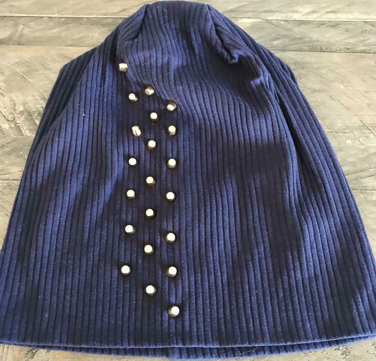 Ribbed cotton beanie w&#39;gold metal studs - Navy