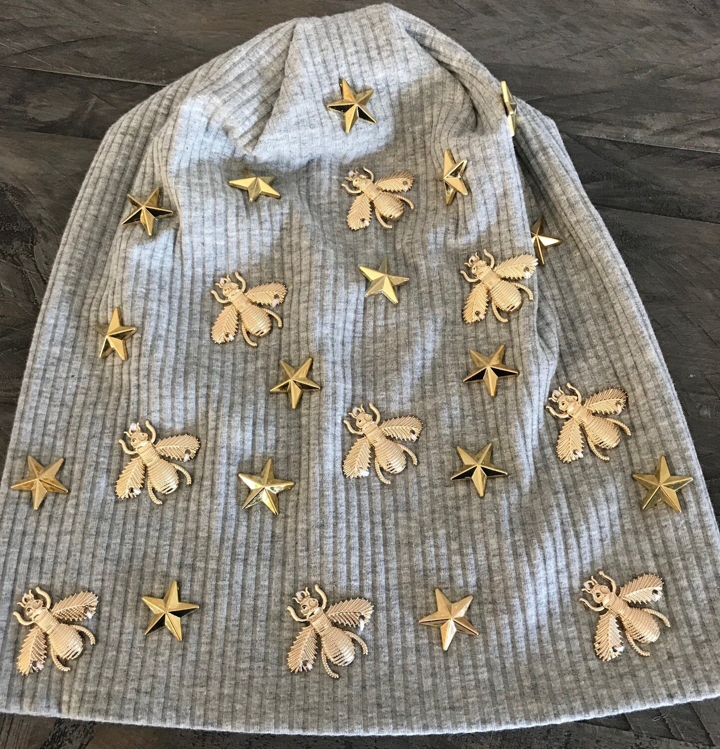 Light gray ribbed super fancy beanie
