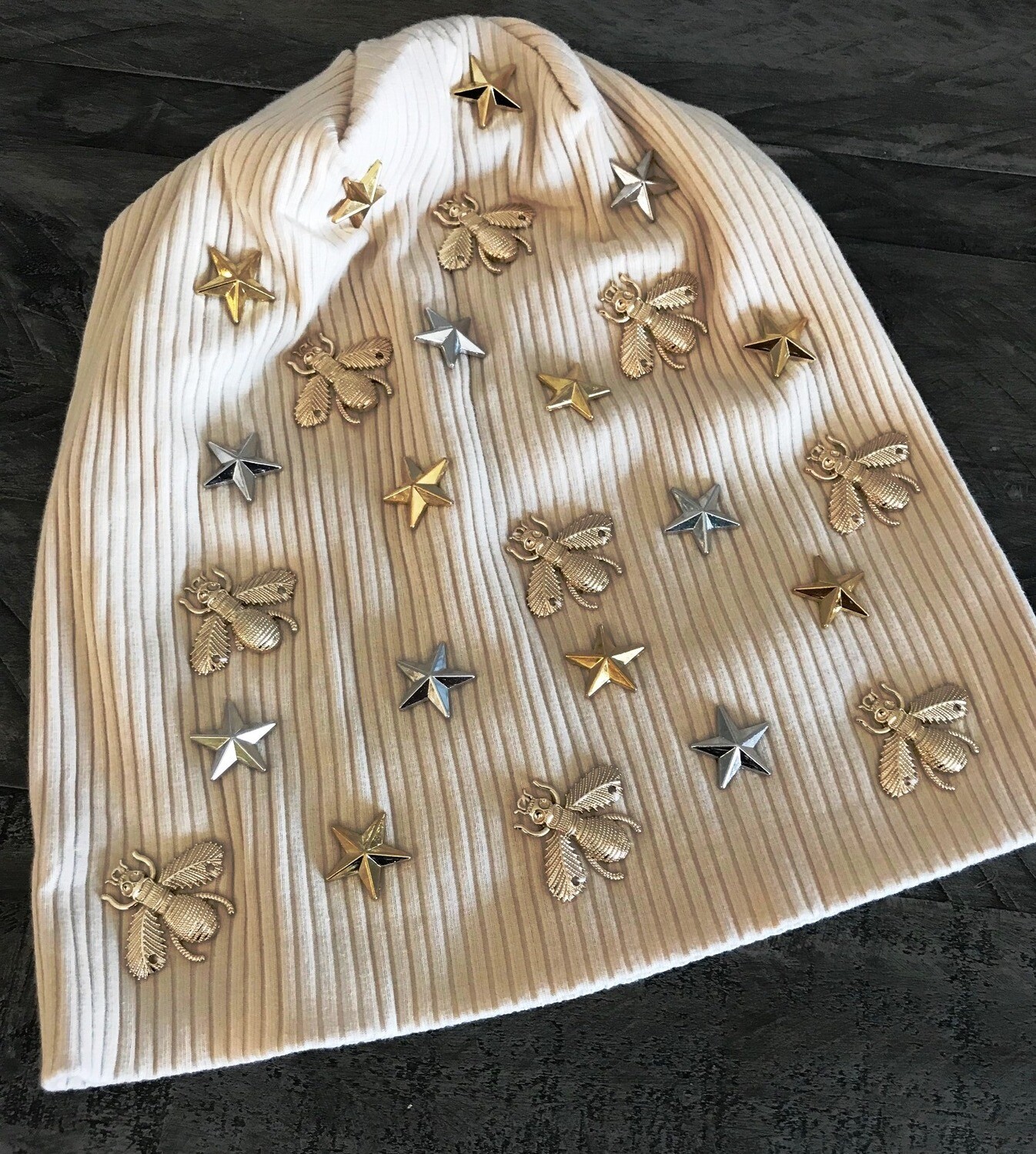 Light tan ribbed  super fancy beanie