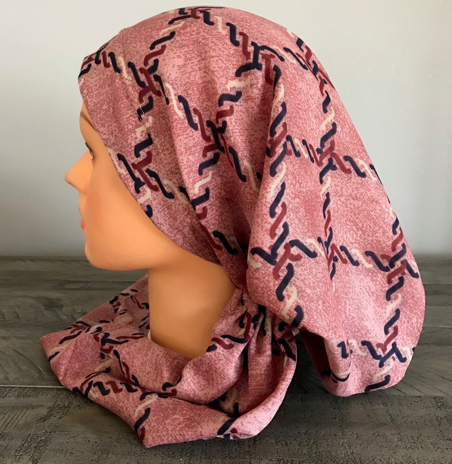 Mauve pretied Turkish Tichel w/band sewn in