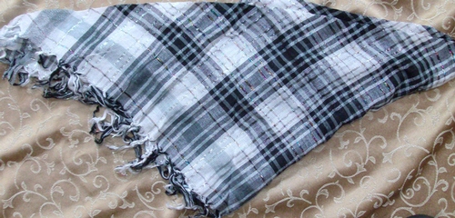 White and black squares triangular tichel bandana