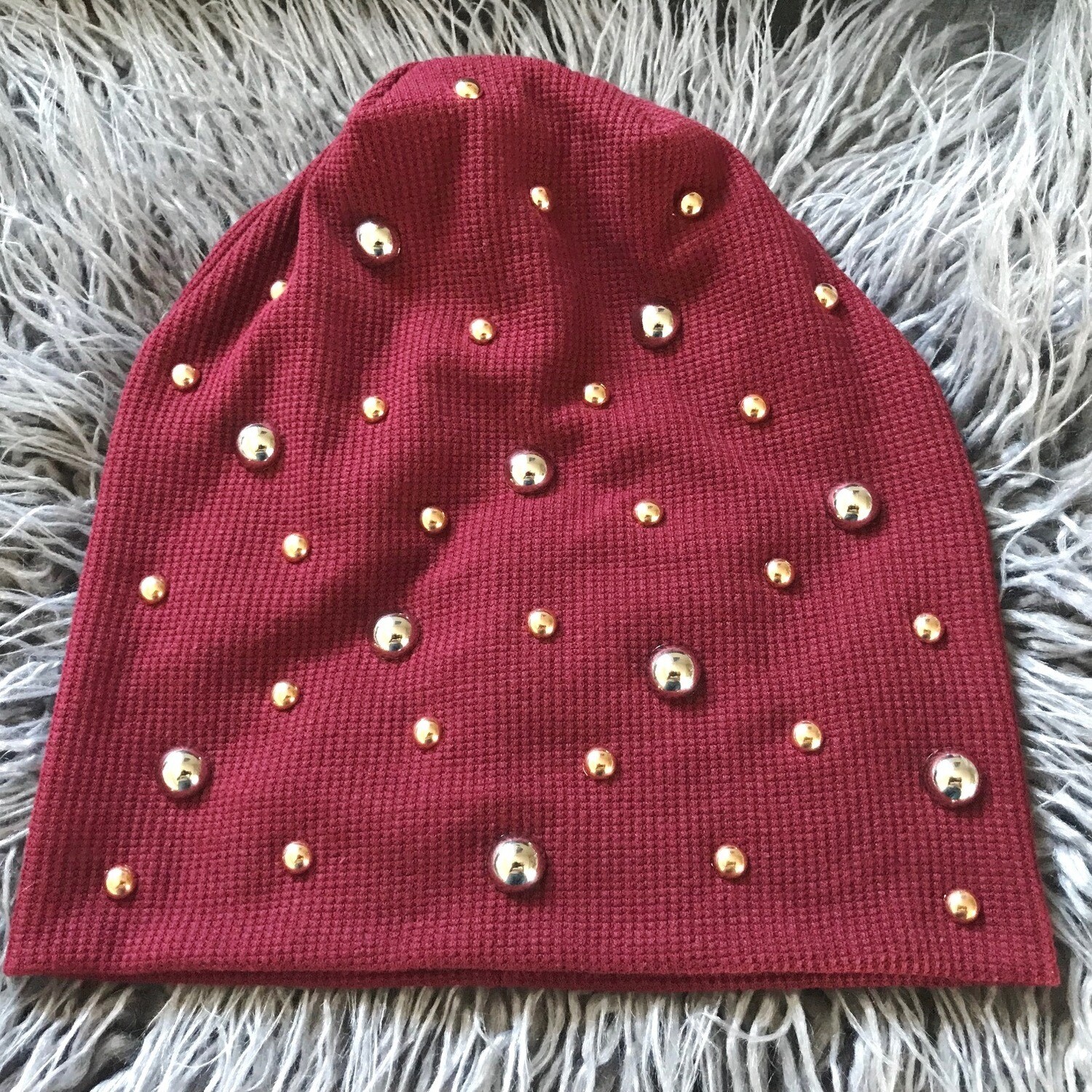 Maroon glamorous waffle cotton beanie