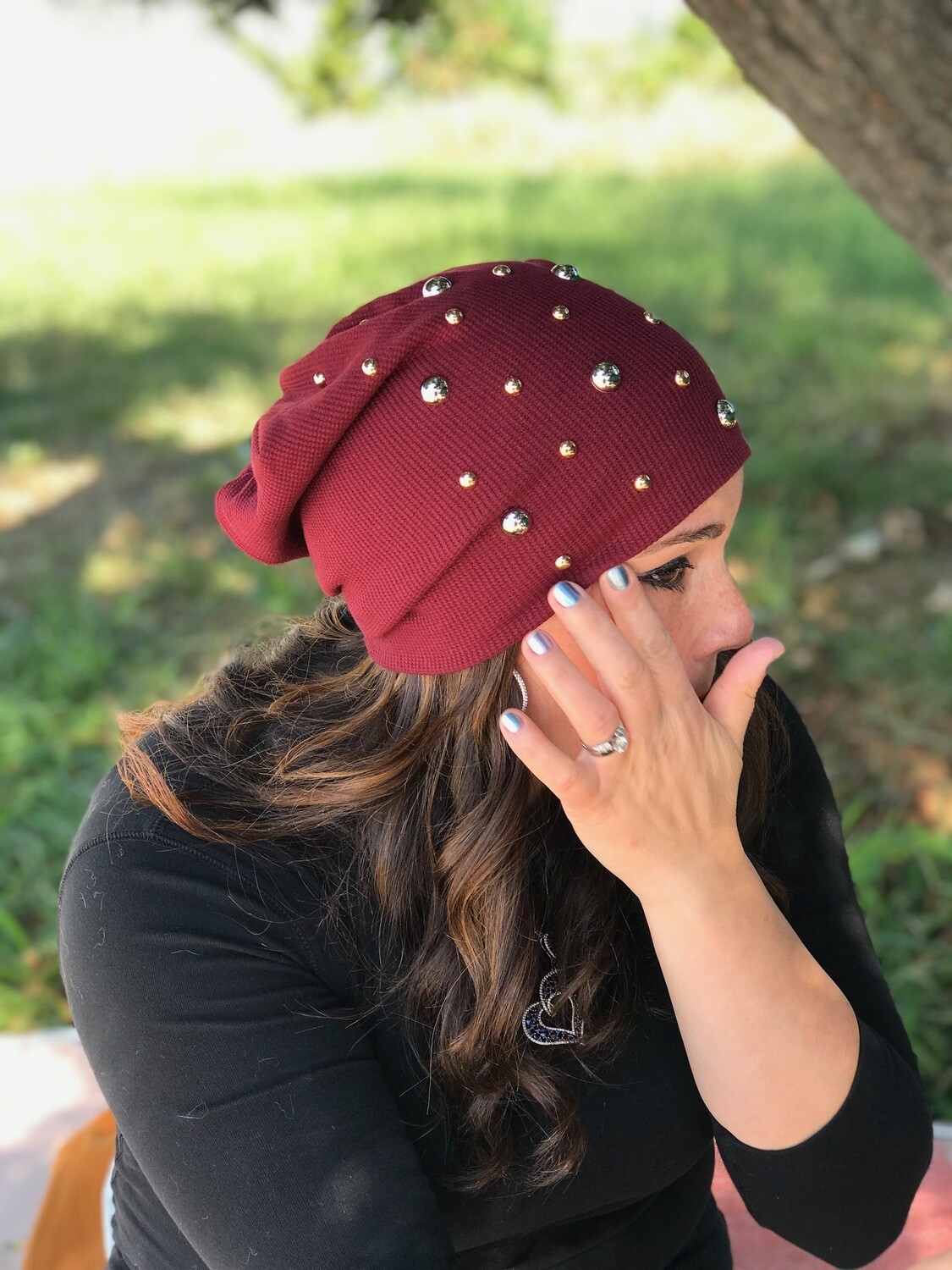 Winter white glamorous waffle cotton beanie