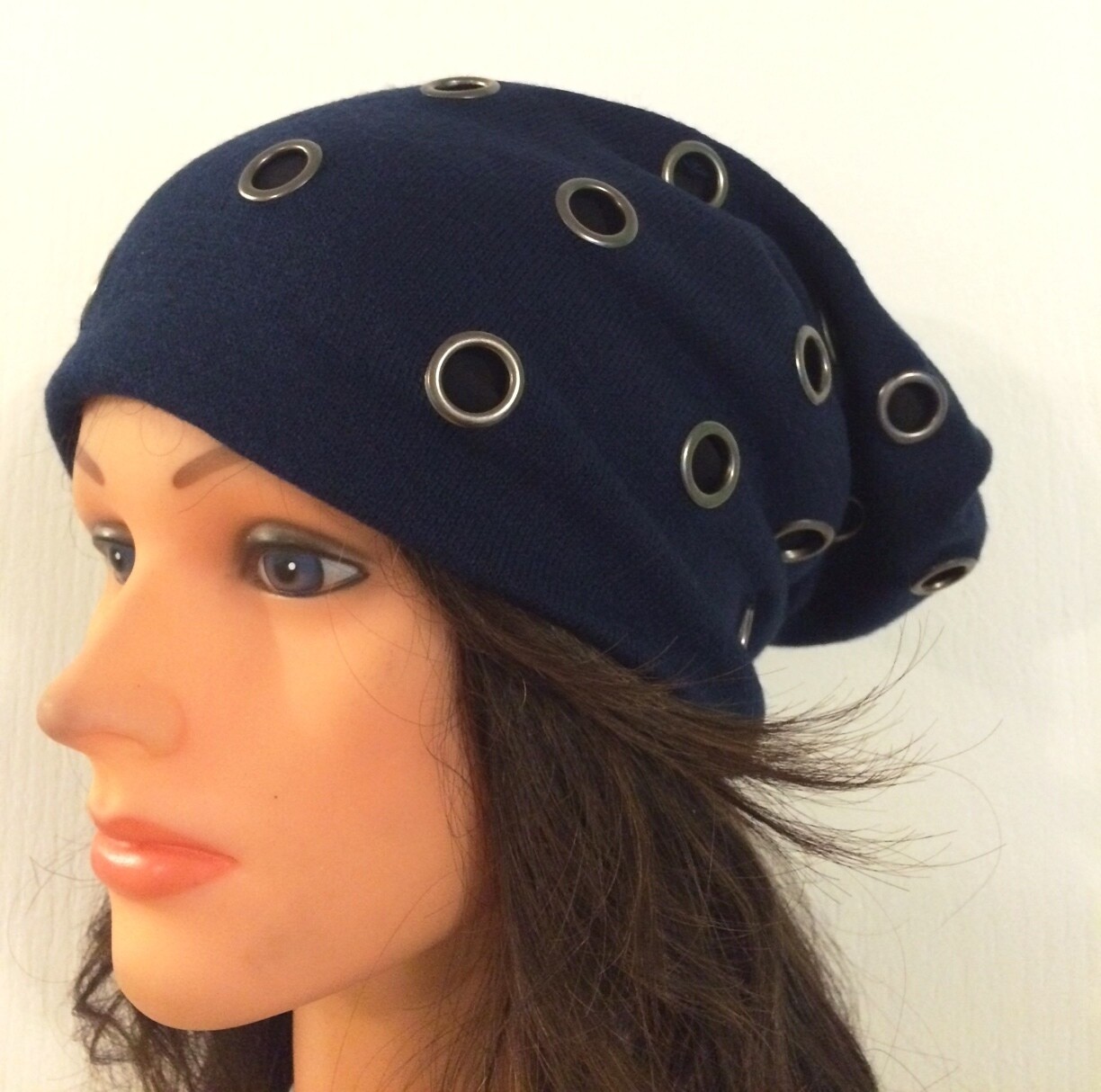 Blue beanie w/circle grommets