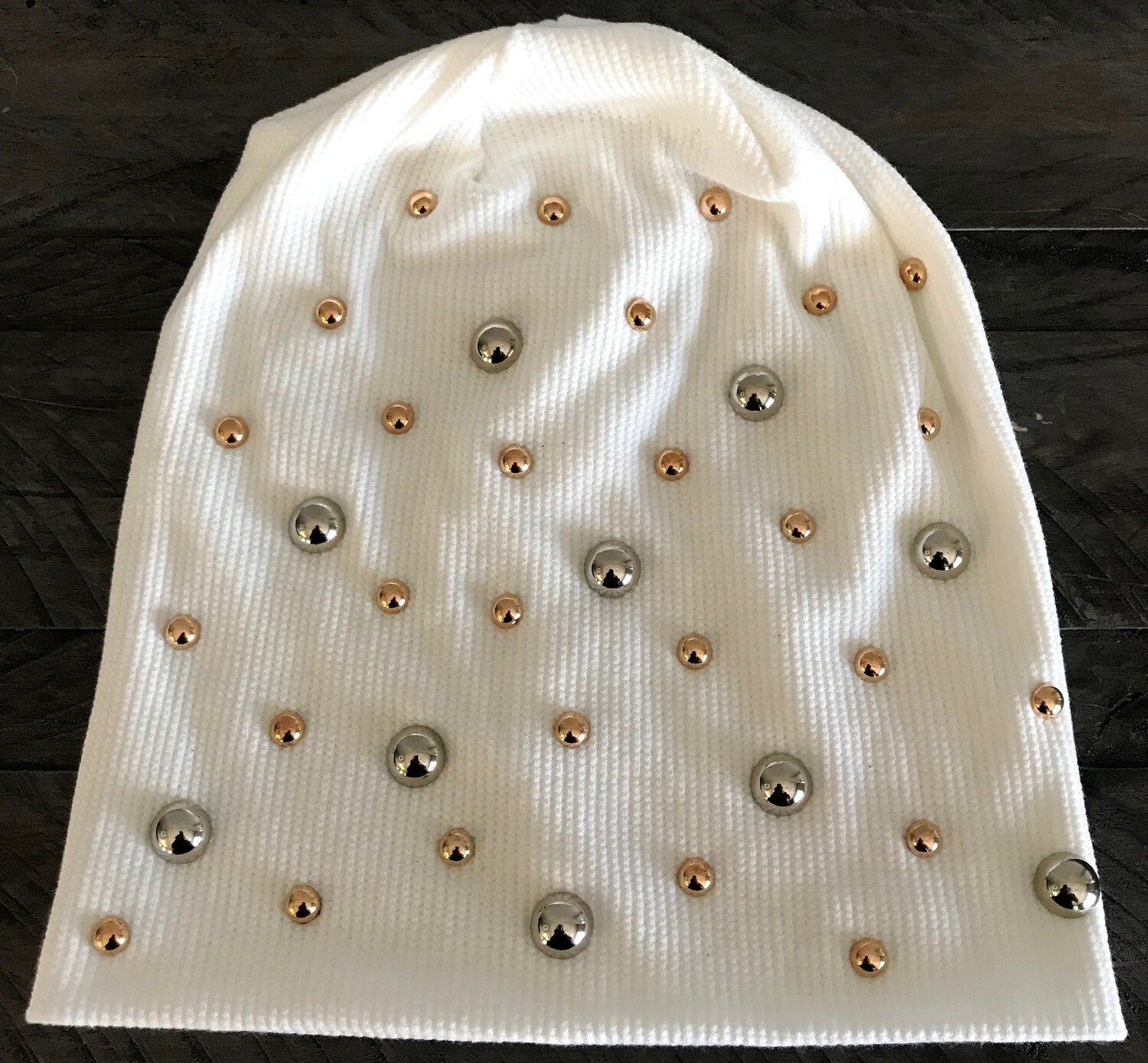 Winter white glamorous waffle cotton beanie