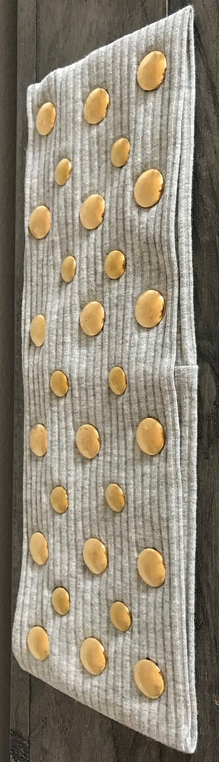 Ribbed wide flat headbands w/ flat metal, choose: light gray/gold