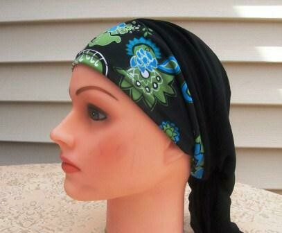 Black pre tied tichel with design