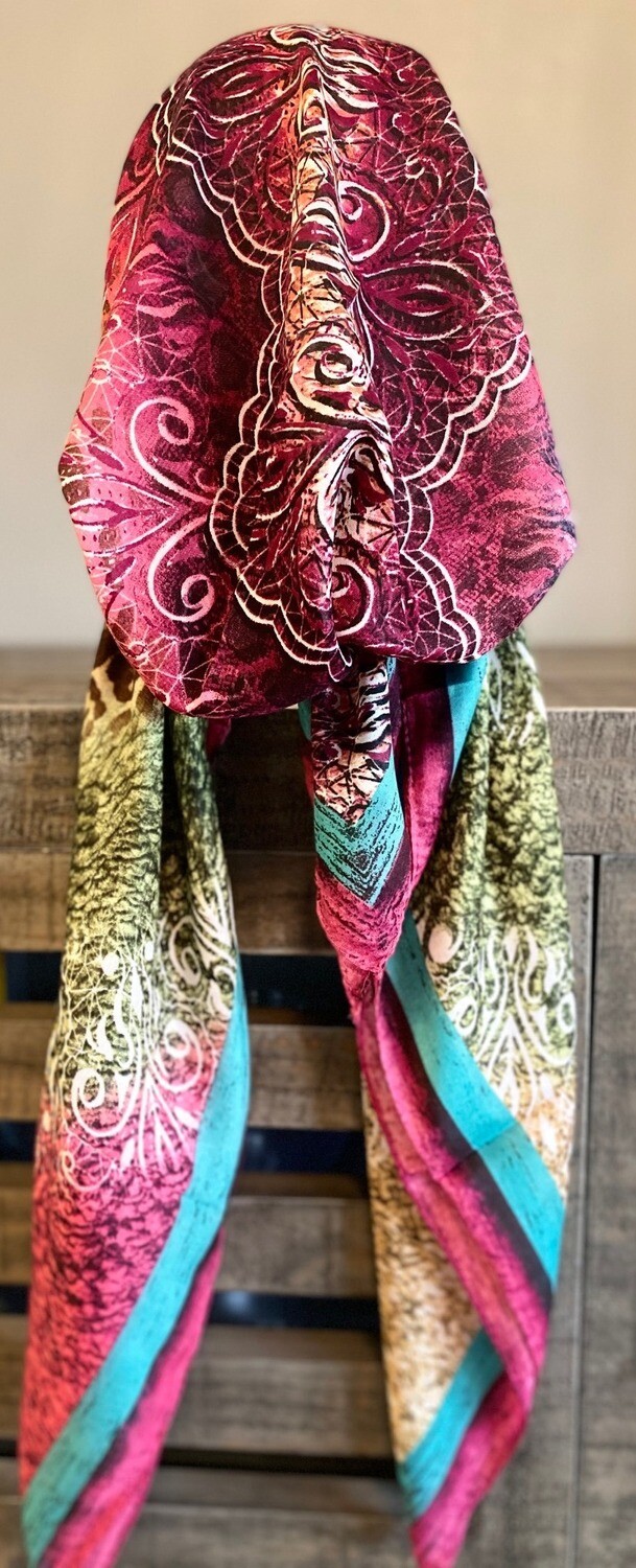 Multi colored with animal pattern pretied Turkish Tichel