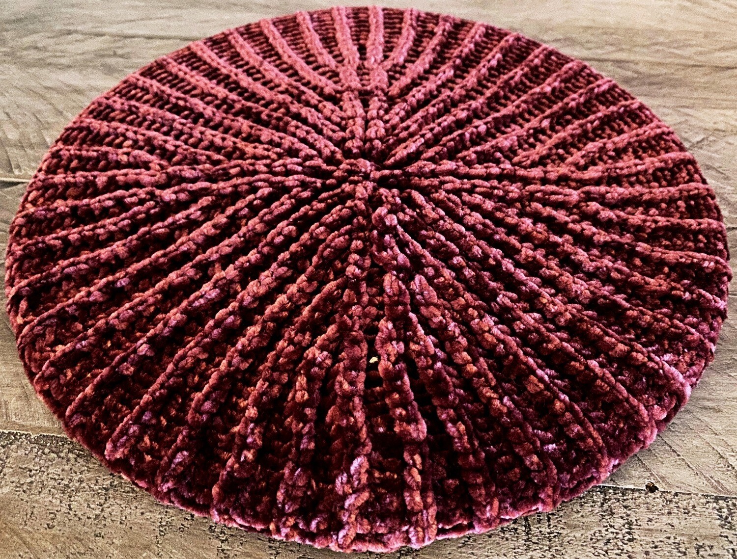 Burgundy ribbed velvet beret/snood - unlined