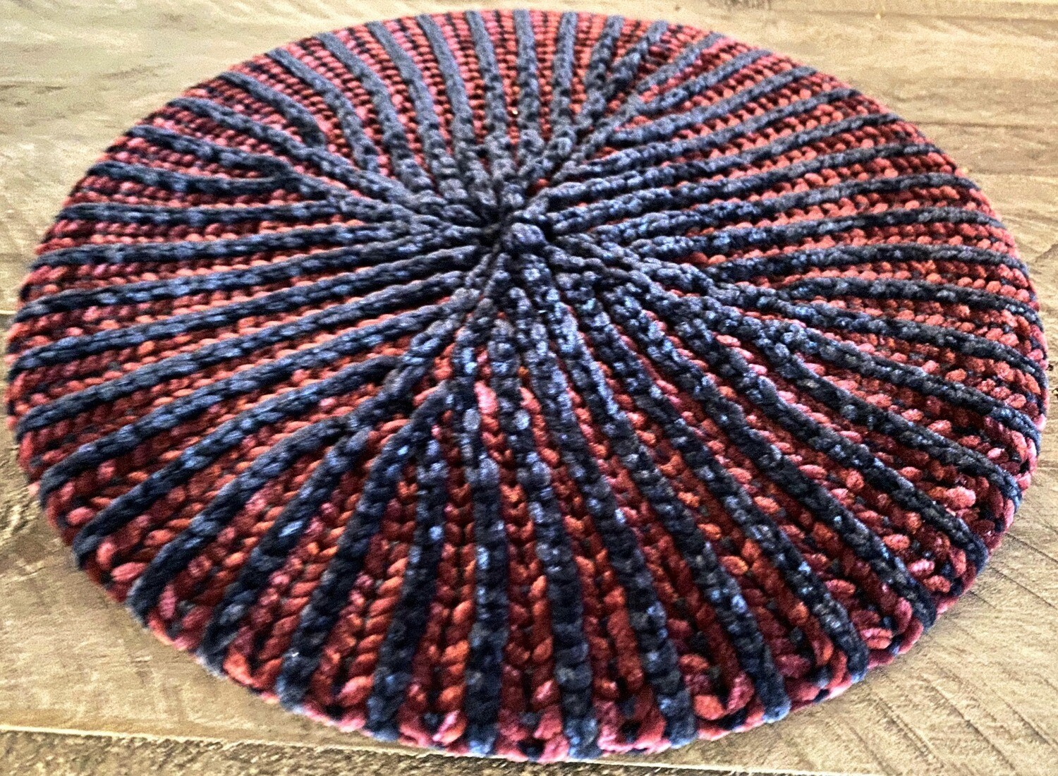 Two color ribbed velvet beret/snood (navy/burgundy)