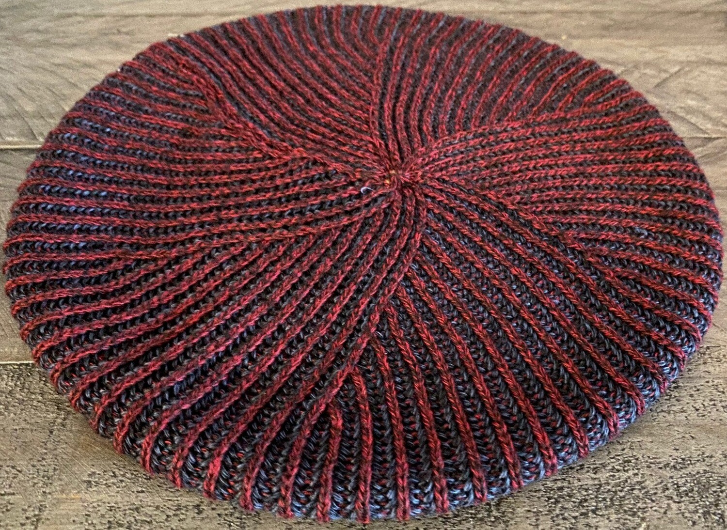 Burgundy/navy - lined thin ribbed beret/snood