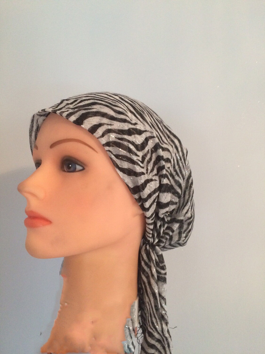 Striped animal pattern lurex pre tied tichel