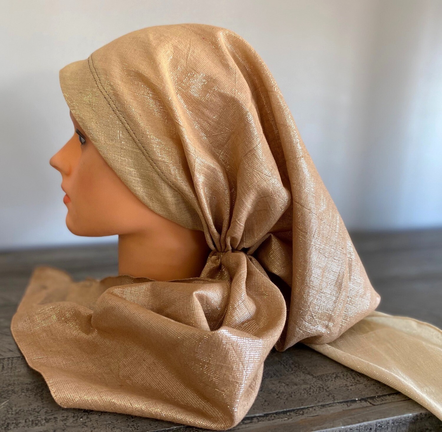 Tans/gold ombre&#39; shimmer pretied tichel, choose: plain