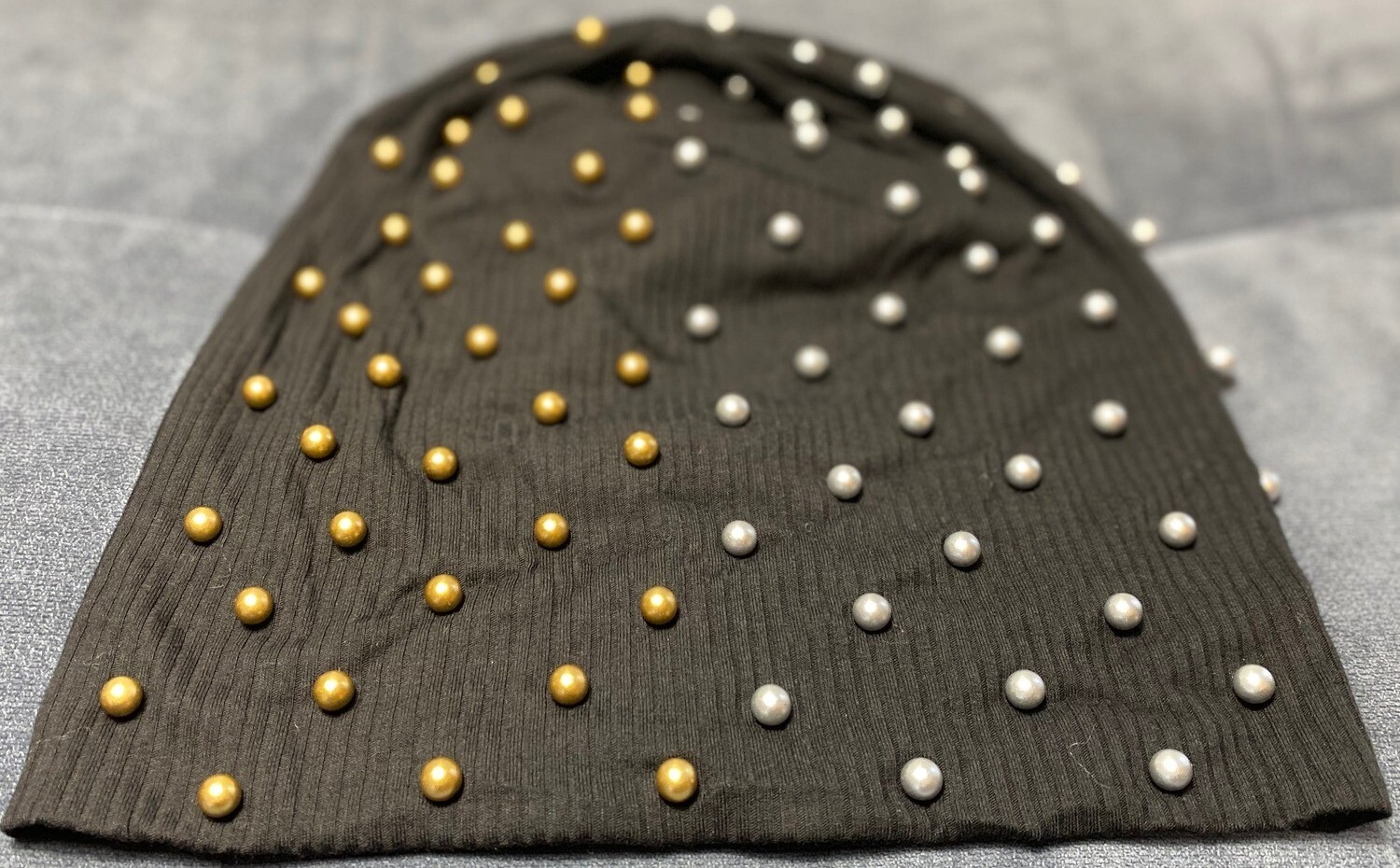 black ribbed w/dull bronze and pewter pearls