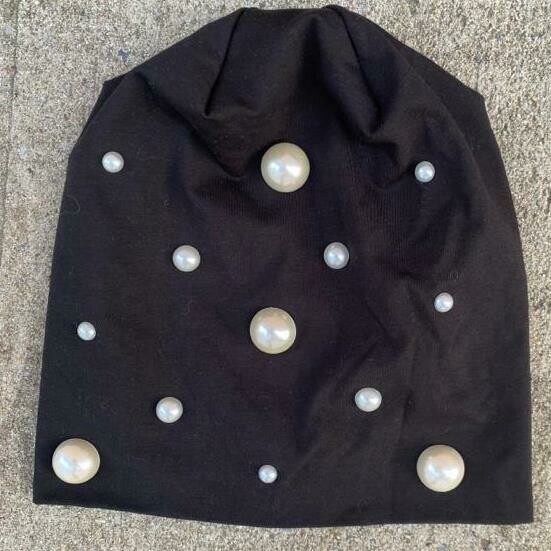 Black thin pearled beanie