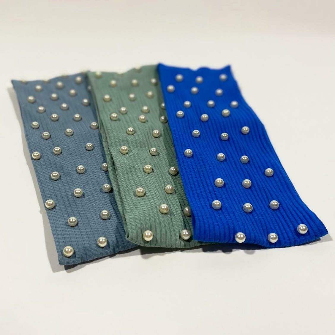 Flat ribbed pearled headbands (wider)