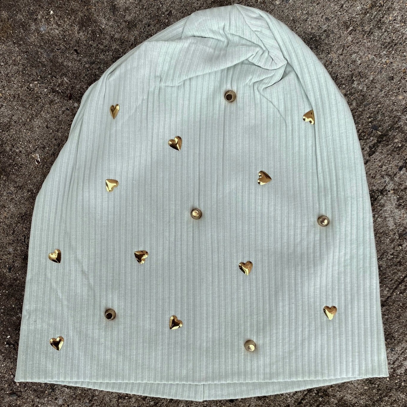 Mint ribbed cotton beanie - hearts &amp; studs