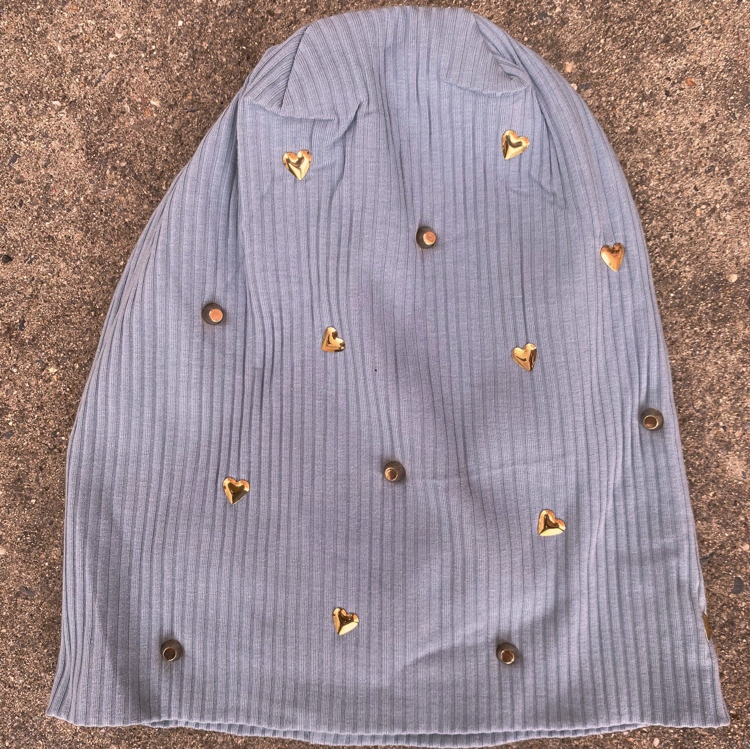 Cornflower blue cotton ribbed beanie - hearts &amp; studs